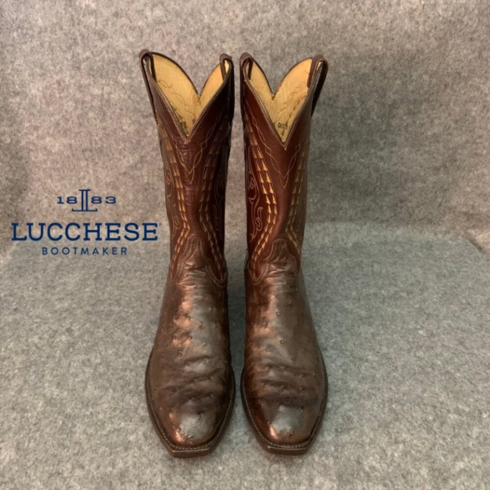 Lucchese Full Quill Ostrich Classic Handmade Brown Boots